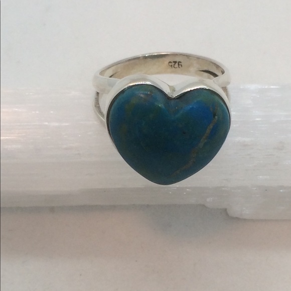 🌀PERUVIAN BLUE OPAL HEART SHAPED RING SIZE 6 - Picture 2 of 5